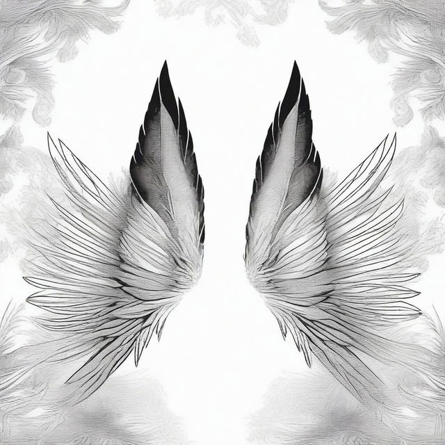 This is a black and white illustration of a pair of wings