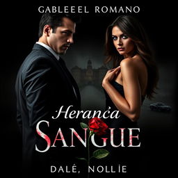 A dark, atmospheric book cover for a mafia romance novel titled 'Herança de Sangue'