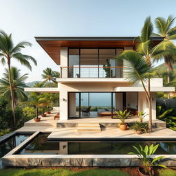 A stunning minimalist house located in Kerala, India, showcasing traditional architectural elements blended with modern design