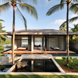 A stunning minimalist house located in Kerala, India, showcasing traditional architectural elements blended with modern design