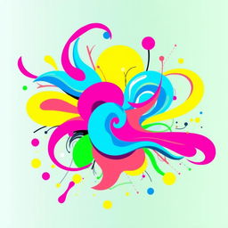 A vibrant and dynamic abstract artwork featuring bold and bright pop colors