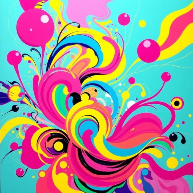 A vibrant and dynamic abstract artwork featuring bold and bright pop colors