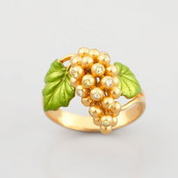 A beautiful women's gold ring featuring a detailed design of a cluster of grapes intricately crafted on the top