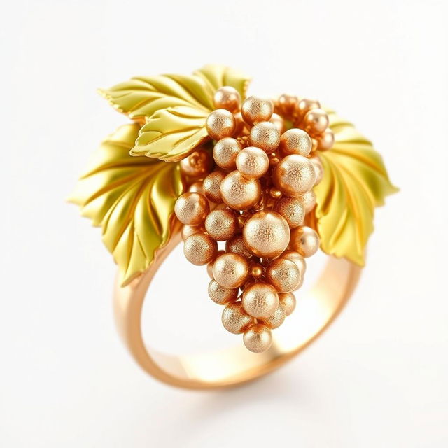 A beautiful women's gold ring featuring a detailed design of a cluster of grapes intricately crafted on the top