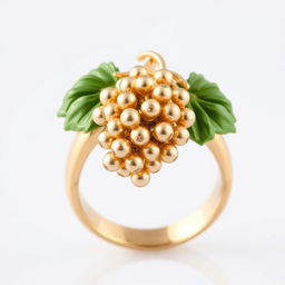 A beautiful women's gold ring featuring a detailed design of a cluster of grapes intricately crafted on the top