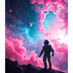 A stunning digital art representation of a space exploration scene for a sci-fi book cover, showcasing a futuristic spaceship soaring through a vibrant nebula filled with swirling colors of pink, blue, and purple