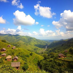 A scenic view of Shajek, Bangladesh, showcasing lush green hills and valleys filled with vibrant vegetation