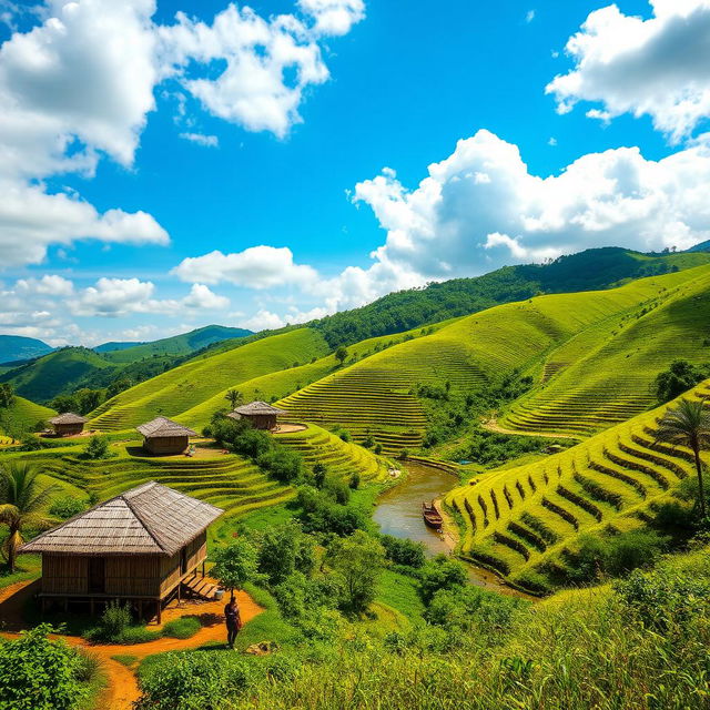 A scenic view of Shajek, Bangladesh, showcasing lush green hills and valleys filled with vibrant vegetation