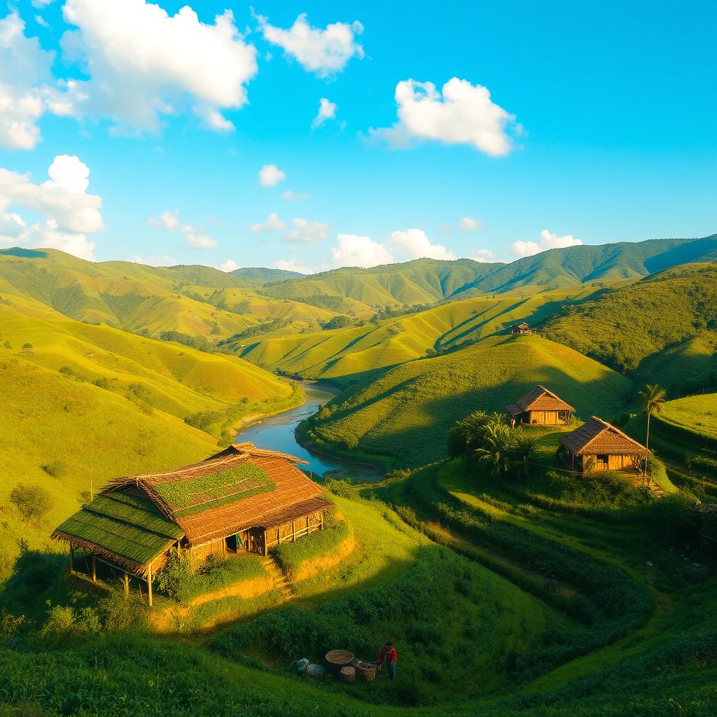 A scenic view of Shajek, Bangladesh, showcasing lush green hills and valleys filled with vibrant vegetation