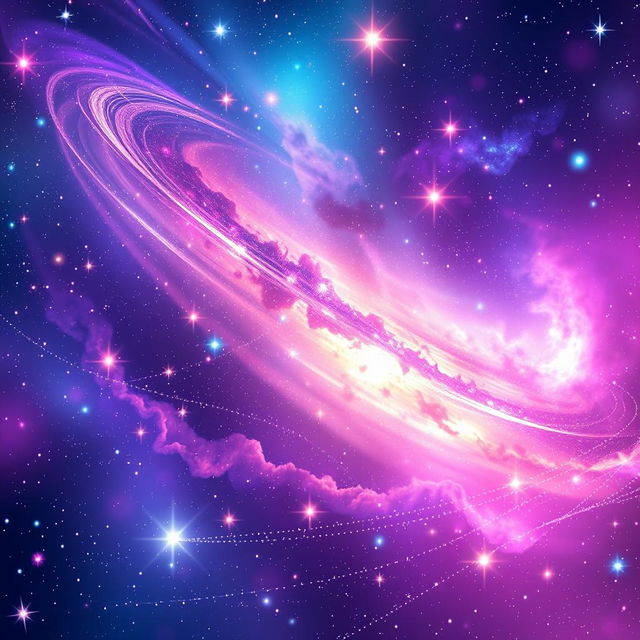 A vibrant and colorful animated GIF depicting a mesmerizing cosmic scene of swirling galaxies, shooting stars, and radiant nebulae