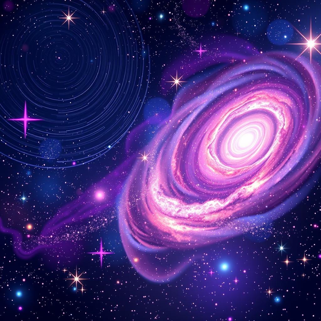 A vibrant and colorful animated GIF depicting a mesmerizing cosmic scene of swirling galaxies, shooting stars, and radiant nebulae