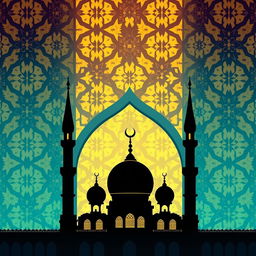 A serene Islamic wallpaper design featuring intricate geometric patterns and vibrant colors