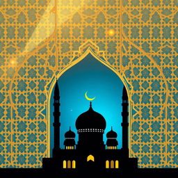 A serene Islamic wallpaper design featuring intricate geometric patterns and vibrant colors