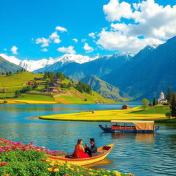 A breathtaking landscape of Jammu and Kashmir, showcasing the stunning snow-capped mountains, lush green valleys, and serene lakes