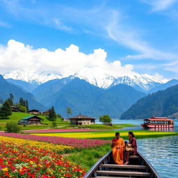 A breathtaking landscape of Jammu and Kashmir, showcasing the stunning snow-capped mountains, lush green valleys, and serene lakes