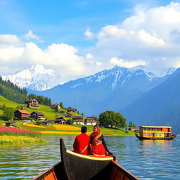A breathtaking landscape of Jammu and Kashmir, showcasing the stunning snow-capped mountains, lush green valleys, and serene lakes