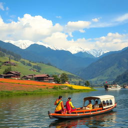 A breathtaking landscape of Jammu and Kashmir, showcasing the stunning snow-capped mountains, lush green valleys, and serene lakes