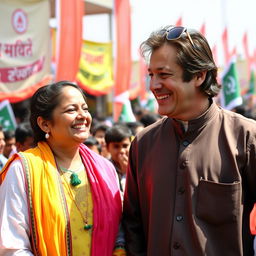 A candid moment featuring a person standing next to Imran Khan, the former Prime Minister of Pakistan, both smiling and engaged in conversation