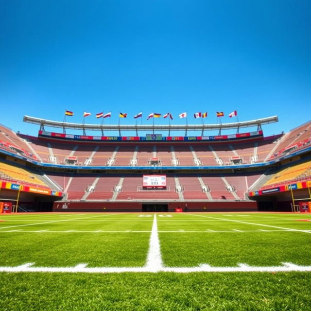 A vivid and dynamic sports scene that captures the essence of a thrilling game taking place in an empty stadium, with a focus on the vibrant atmosphere