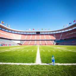A vivid and dynamic sports scene that captures the essence of a thrilling game taking place in an empty stadium, with a focus on the vibrant atmosphere