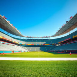 A vivid and dynamic sports scene that captures the essence of a thrilling game taking place in an empty stadium, with a focus on the vibrant atmosphere