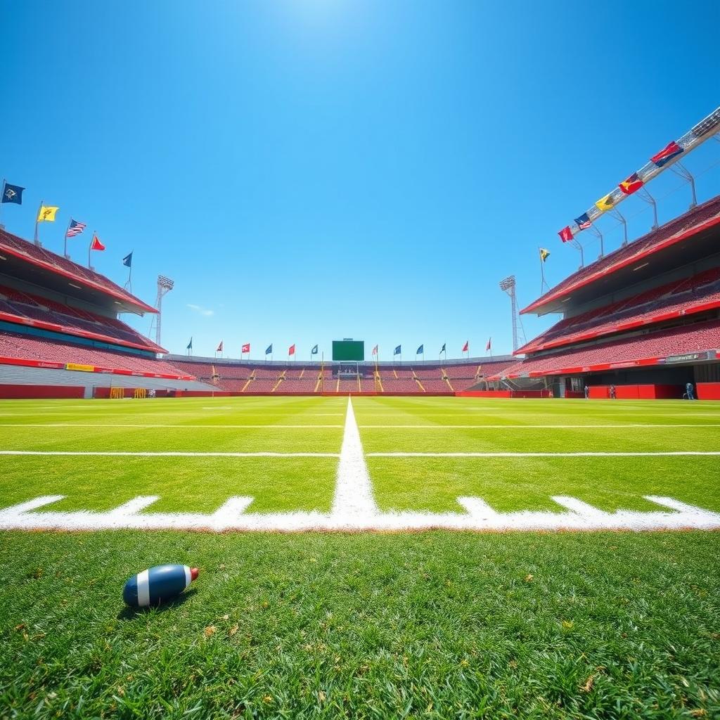 A vivid and dynamic sports scene that captures the essence of a thrilling game taking place in an empty stadium, with a focus on the vibrant atmosphere