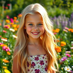 A beautiful blonde girl with long, flowing hair, glowing skin, and bright blue eyes
