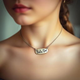A close-up portrait of a real girl with only her neck visible, elegantly adorned with a toe-shaped necklace around her neck