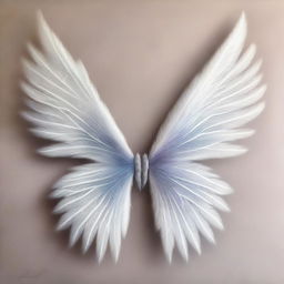 This is a monochromatic pastel drawing featuring a pair of wings