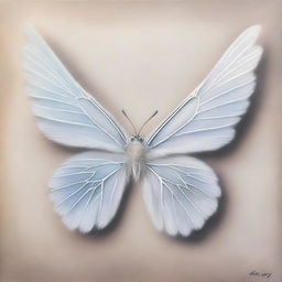 This is a monochromatic pastel drawing featuring a pair of wings