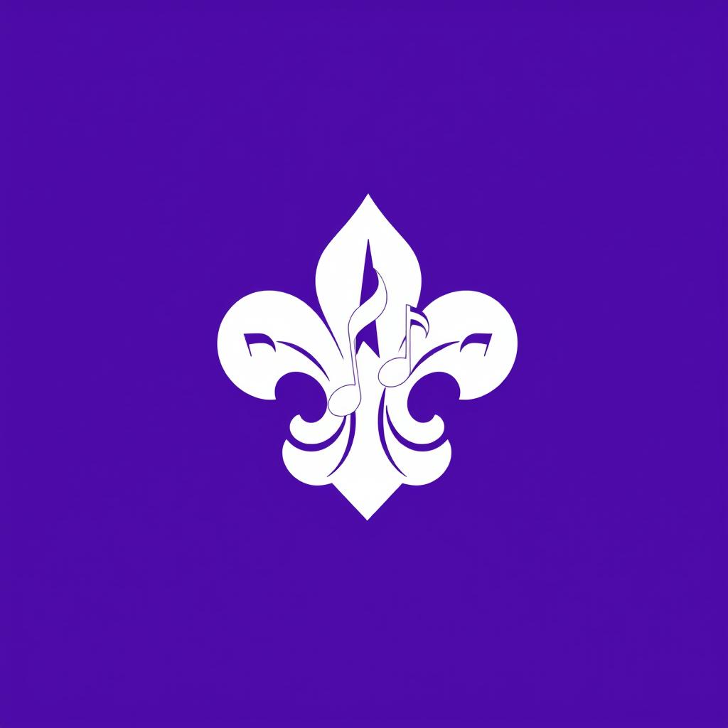 A logo design featuring the scout emblem, integrated with musical notes, in a predominant purple color scheme