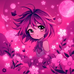 A vibrant and highly stylized anime illustration featuring a character surrounded by a whimsical, dreamlike landscape