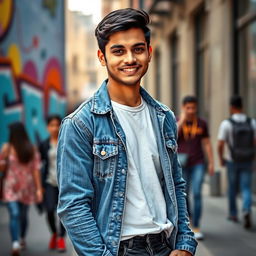 A captivating portrait of a young man, named Murtaza, standing in an urban setting