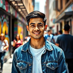 A captivating portrait of a young man, named Murtaza, standing in an urban setting