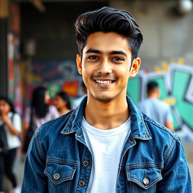 A captivating portrait of a young man, named Murtaza, standing in an urban setting