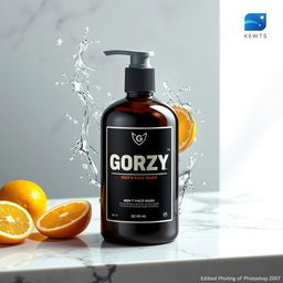 A digitally manipulated advertisement for a men's face wash product named 'Gorzy'