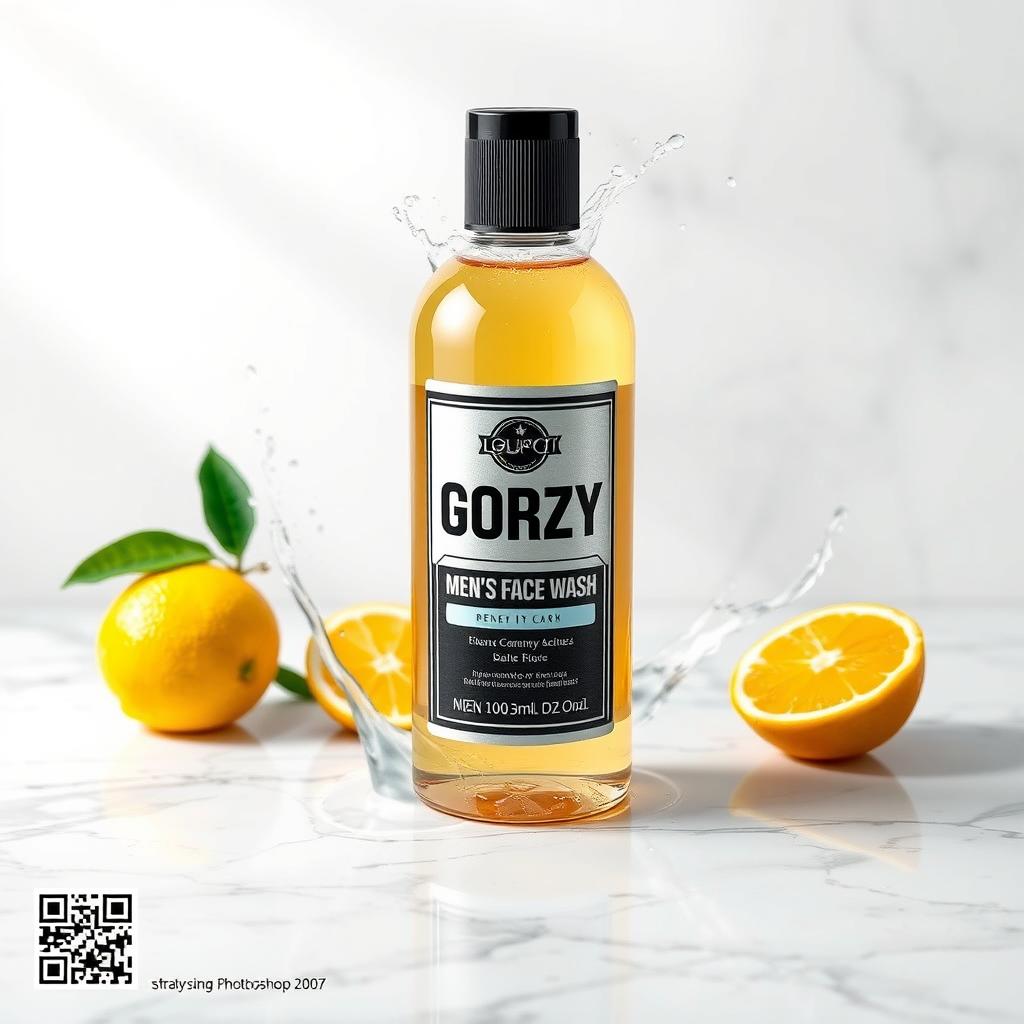 A digitally manipulated advertisement for a men's face wash product named 'Gorzy'