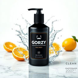 A digitally manipulated advertisement for a men's face wash product named 'Gorzy'