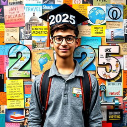 A vibrant and inspiring vision board for the year 2025, created by a college boy student