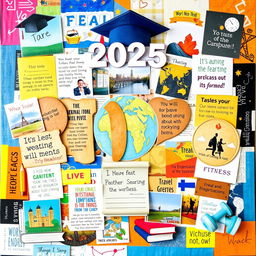 A vibrant and inspiring vision board for the year 2025, created by a college boy student
