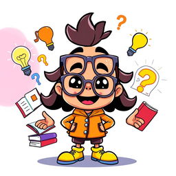 A vibrant and engaging cartoon character named Just Explain, designed with a quirky personality