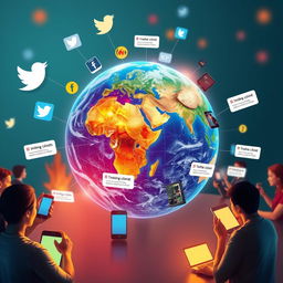 An eye-catching digital artwork depicting the impact of social media on climate change
