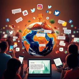 An eye-catching digital artwork depicting the impact of social media on climate change