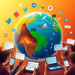 An eye-catching digital artwork depicting the impact of social media on climate change