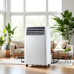 A sleek and modern two-piece air conditioner set in an elegant living room