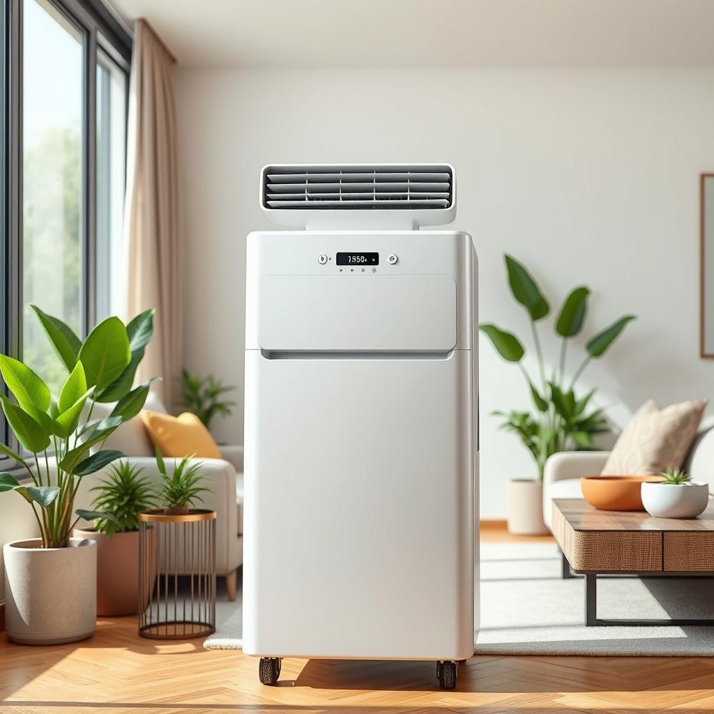 A sleek and modern two-piece air conditioner set in an elegant living room