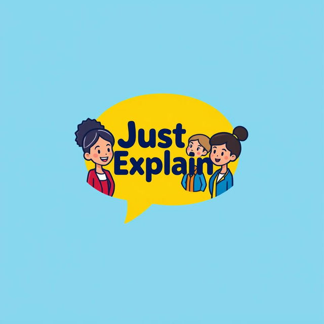 A playful logo design for the brand 'Just Explain', featuring cartoon-style graphics