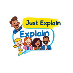 A playful logo design for the brand 'Just Explain', featuring cartoon-style graphics