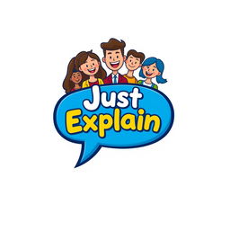 A playful logo design for the brand 'Just Explain', featuring cartoon-style graphics