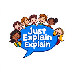A playful logo design for the brand 'Just Explain', featuring cartoon-style graphics